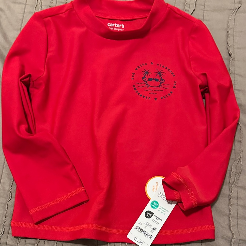 Carter's Vibrant Red Graphic Long Sleeve Top swim top sun protective 3T
